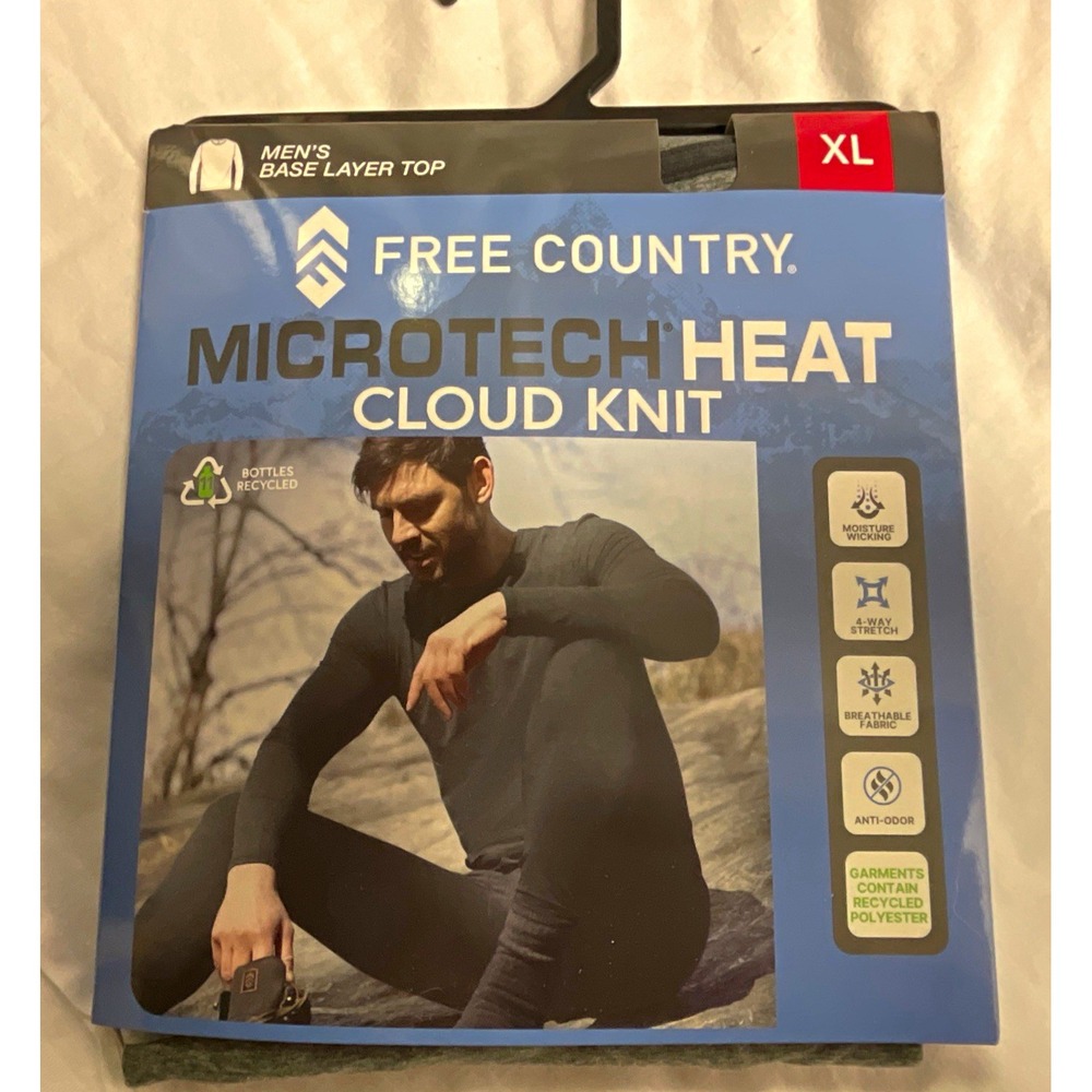 Free Country Microtech Heat Cloud Knit Base Layer Top Moisture Wicking XL Gray